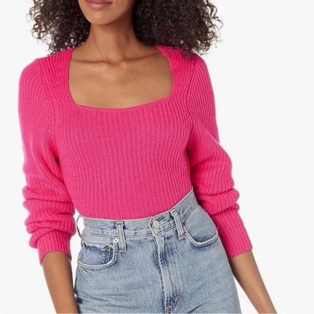 Steve Madden NWOT Cropped Knit Sweater, Bright Pink, Women’s Small - Picture 1 of 9